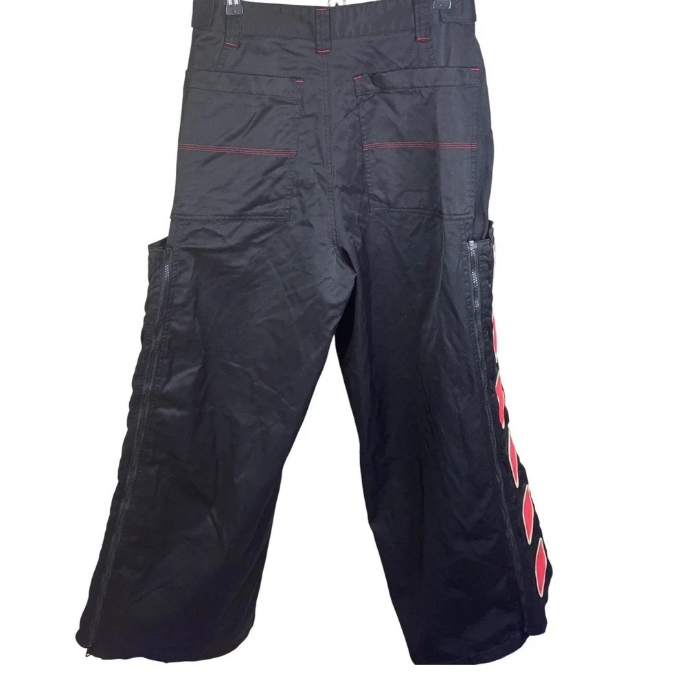 Vintage MacGear Wide Leg Rave Pants Black Red Reflective Cyber Goth Y2K Size 36